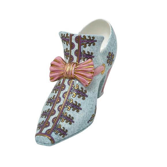 Halcyon Days 1994 Porcelain Shoe – Blue & Pink with Gold Accents (Collectible) - Picture 2 of 8
